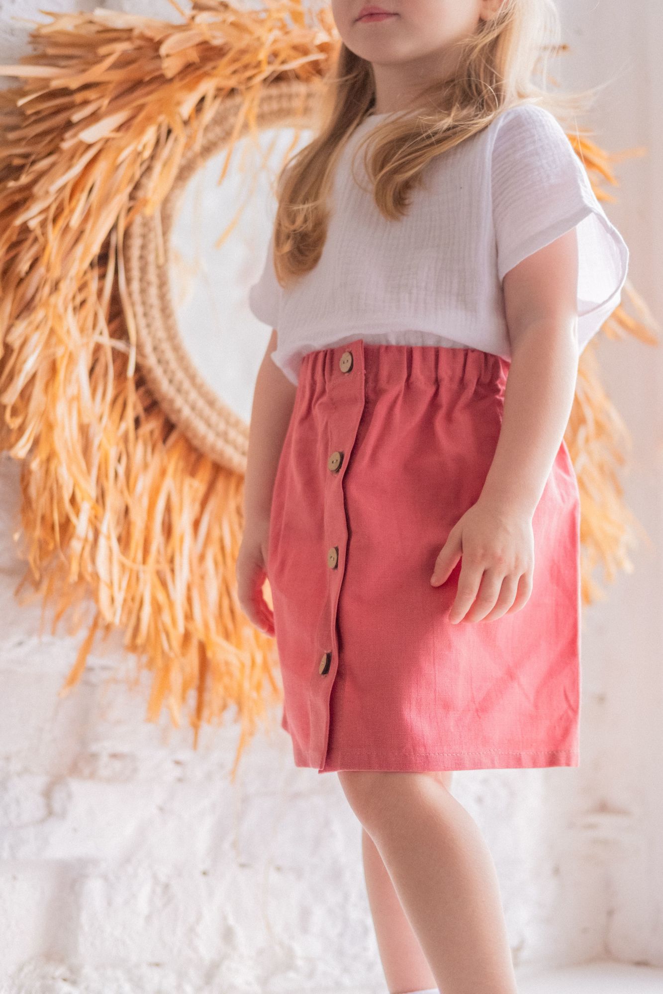 Юбка из льна "коралл" на кокосовых пуговицах