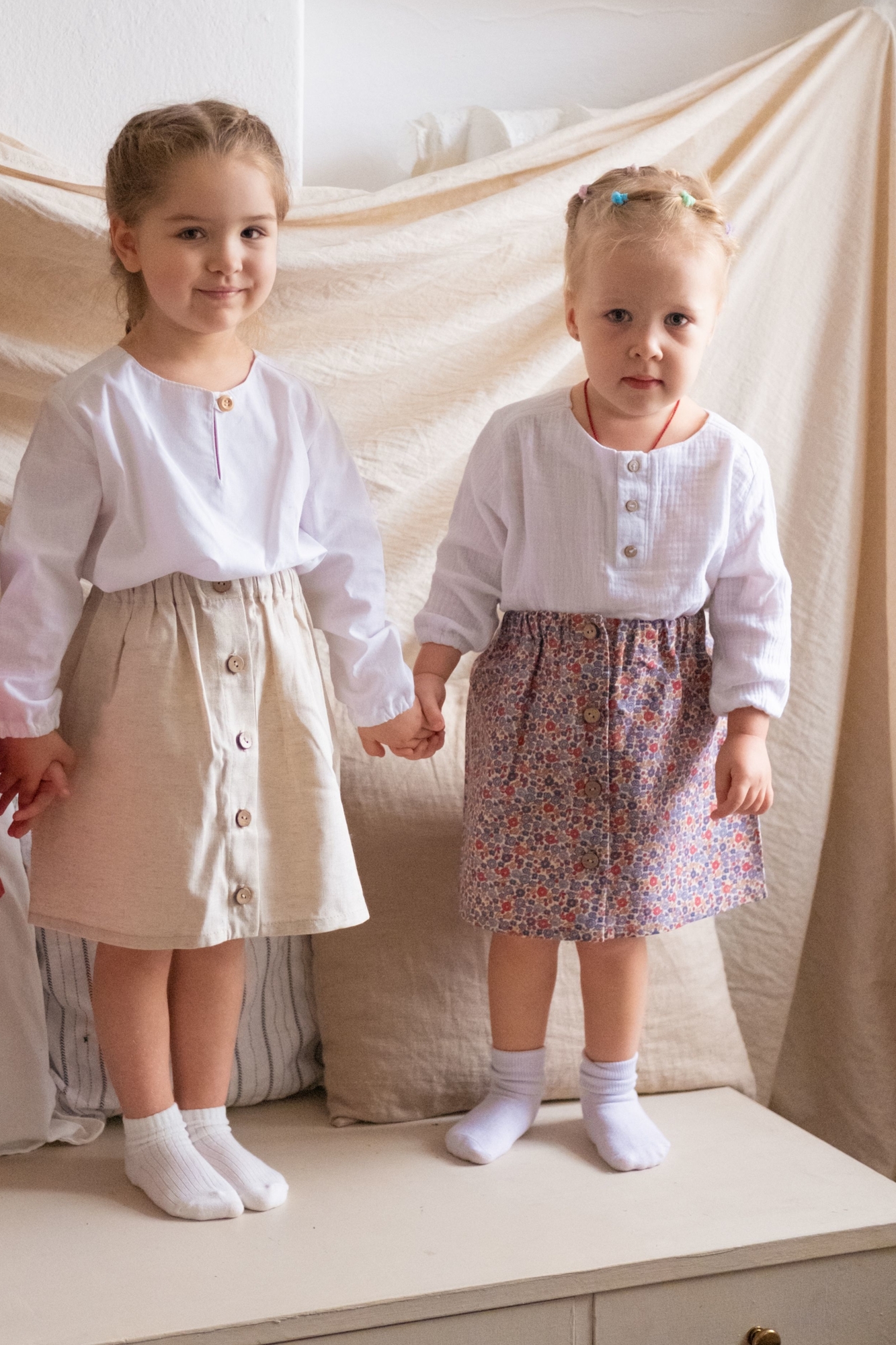 Юбка из льна "цветы" на кокосовых пуговицах