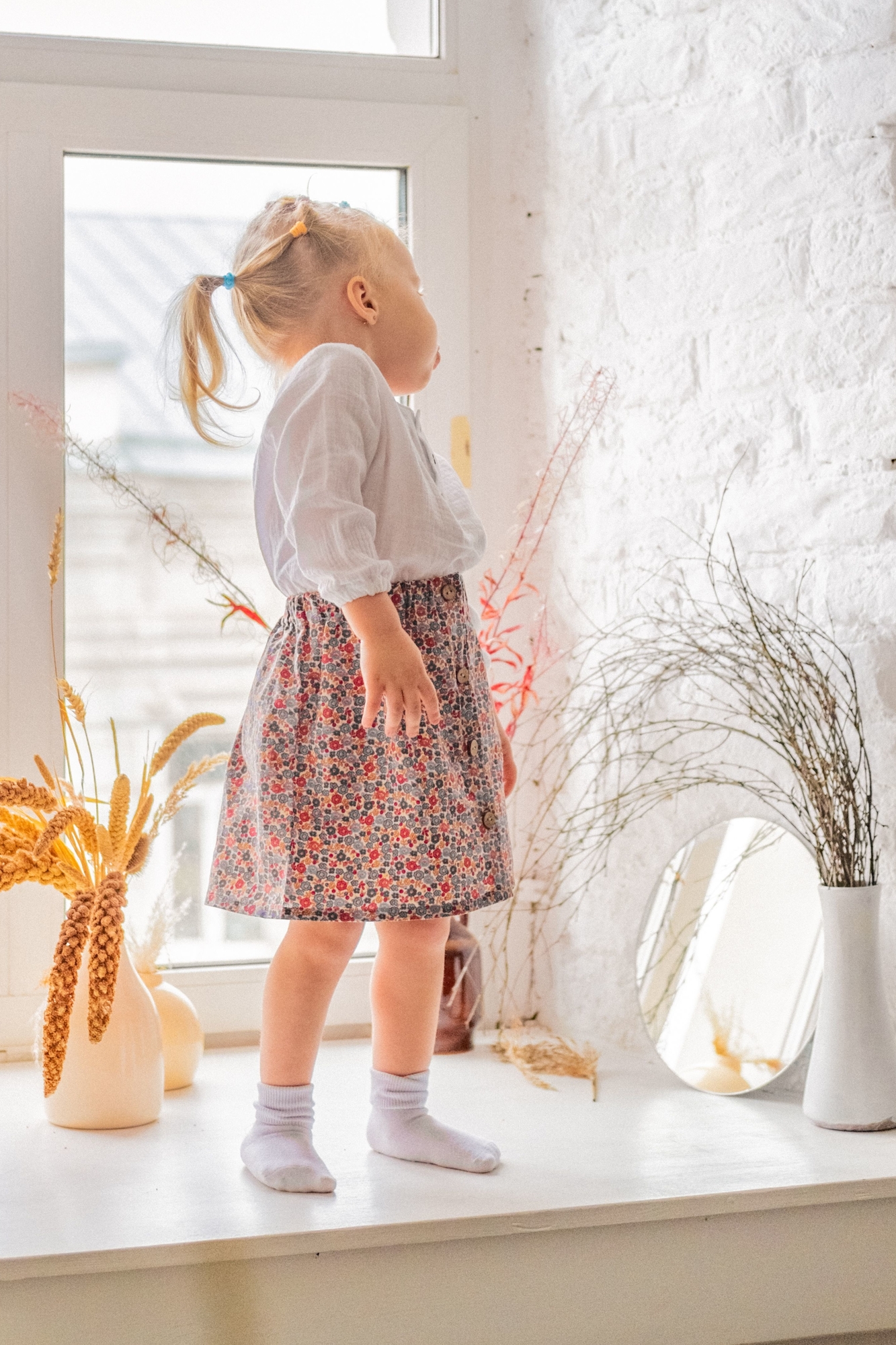 Юбка из льна "цветы" на кокосовых пуговицах