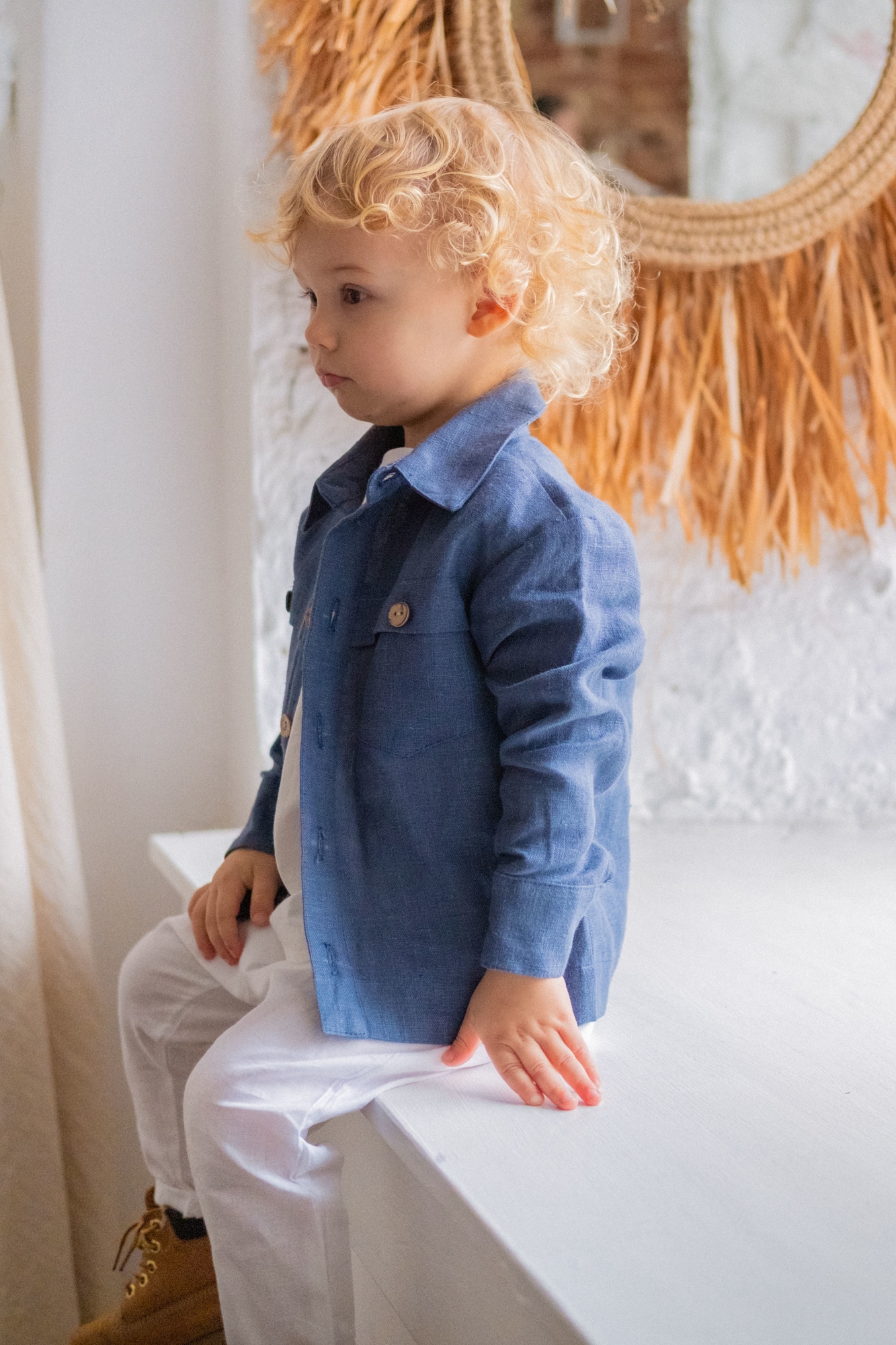 Рубашка-бомбер льняная "синий сапфир"