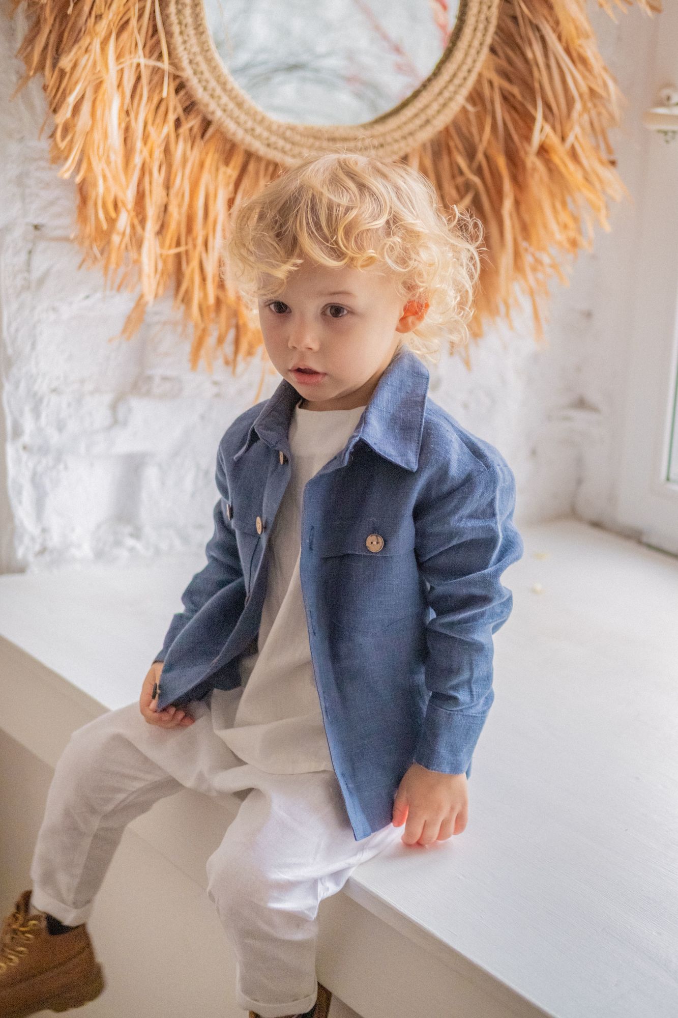 Рубашка-бомбер льняная "синий сапфир"