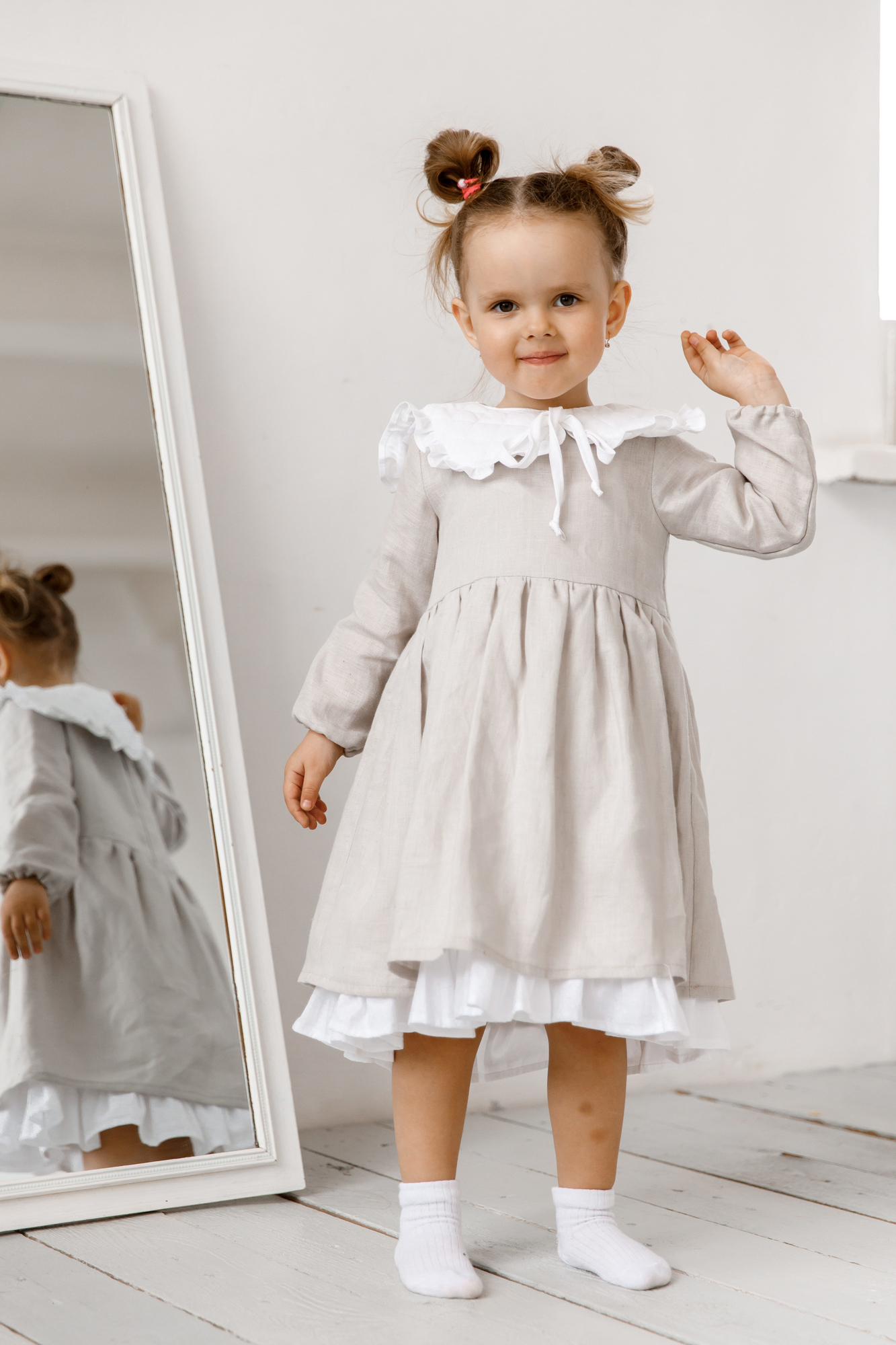 Платье MARIE умягченный лён "светло-серый"