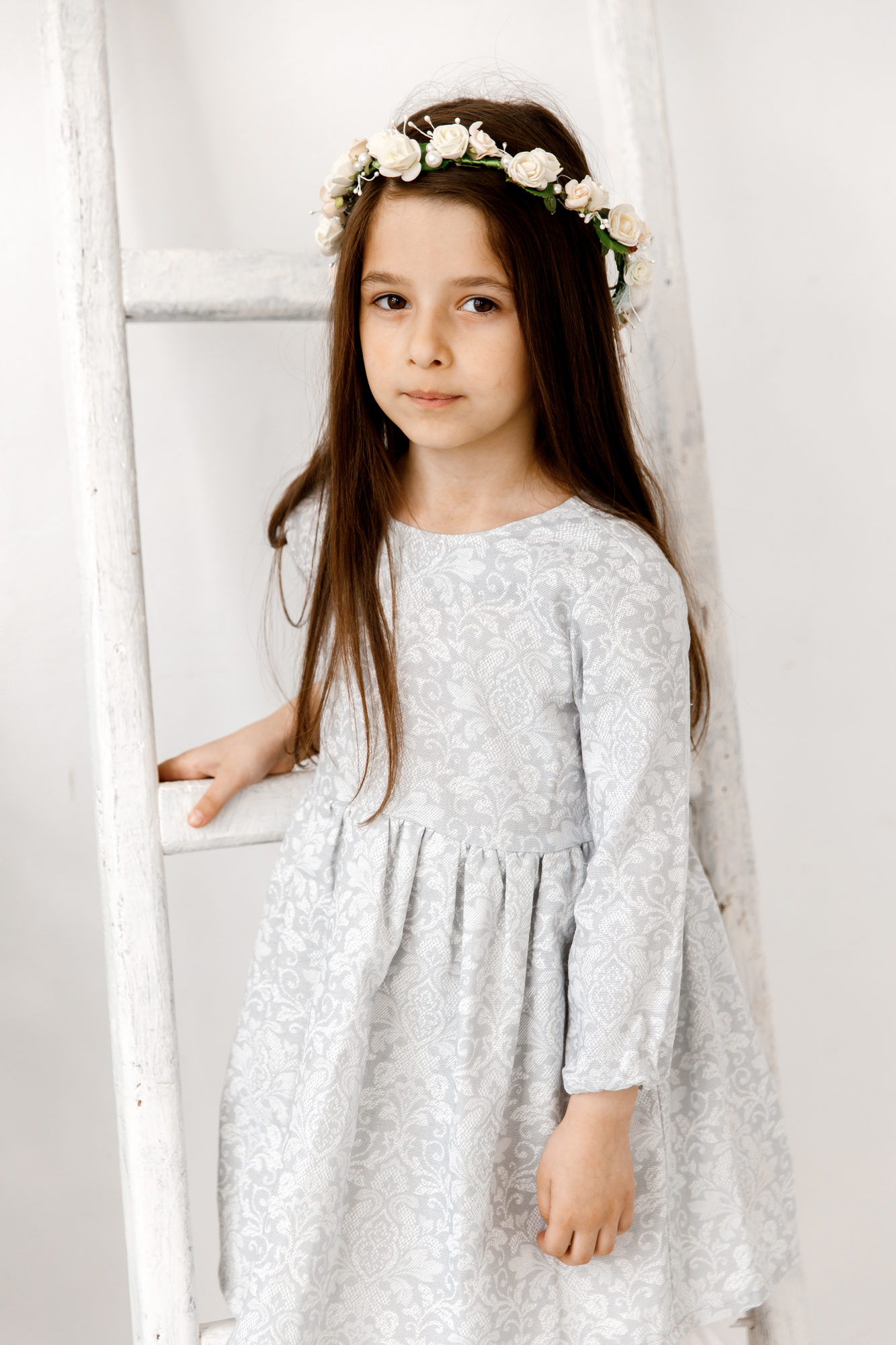 Платье MARIE плотный хлопок "узоры на сером"