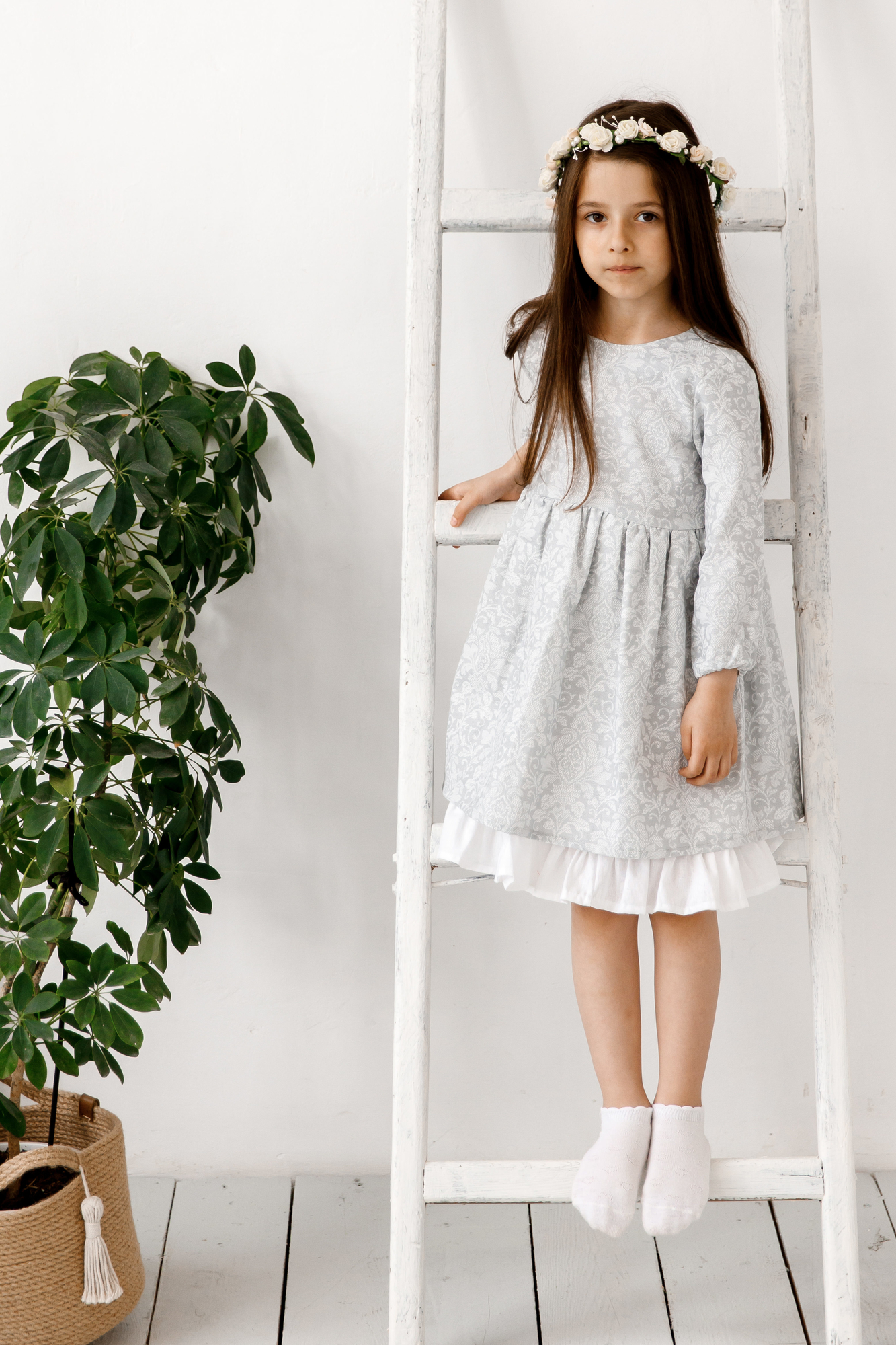 Платье MARIE плотный хлопок "узоры на сером"