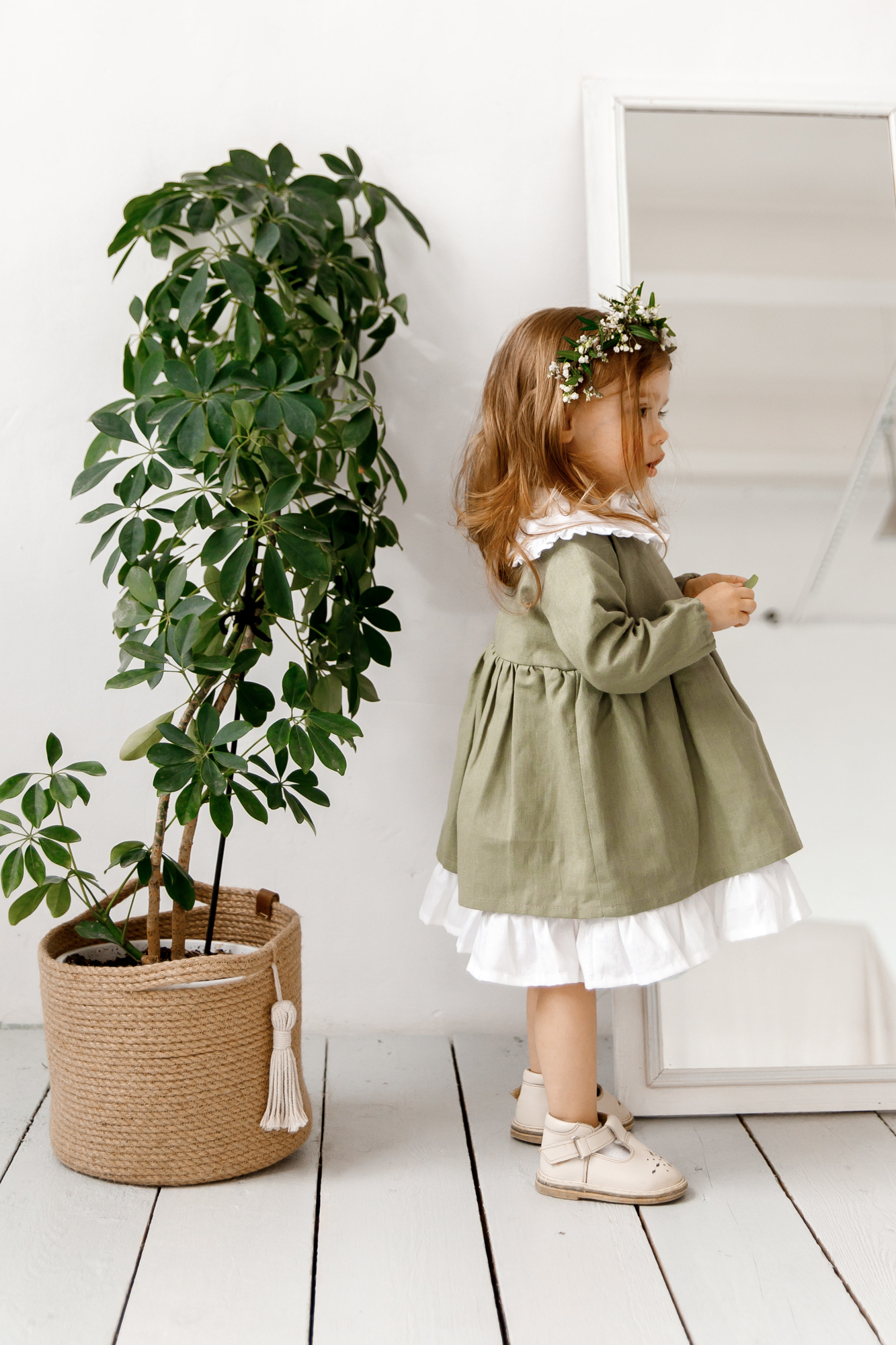 Платье MARIE умягченный лён "пыльно-зелёный"