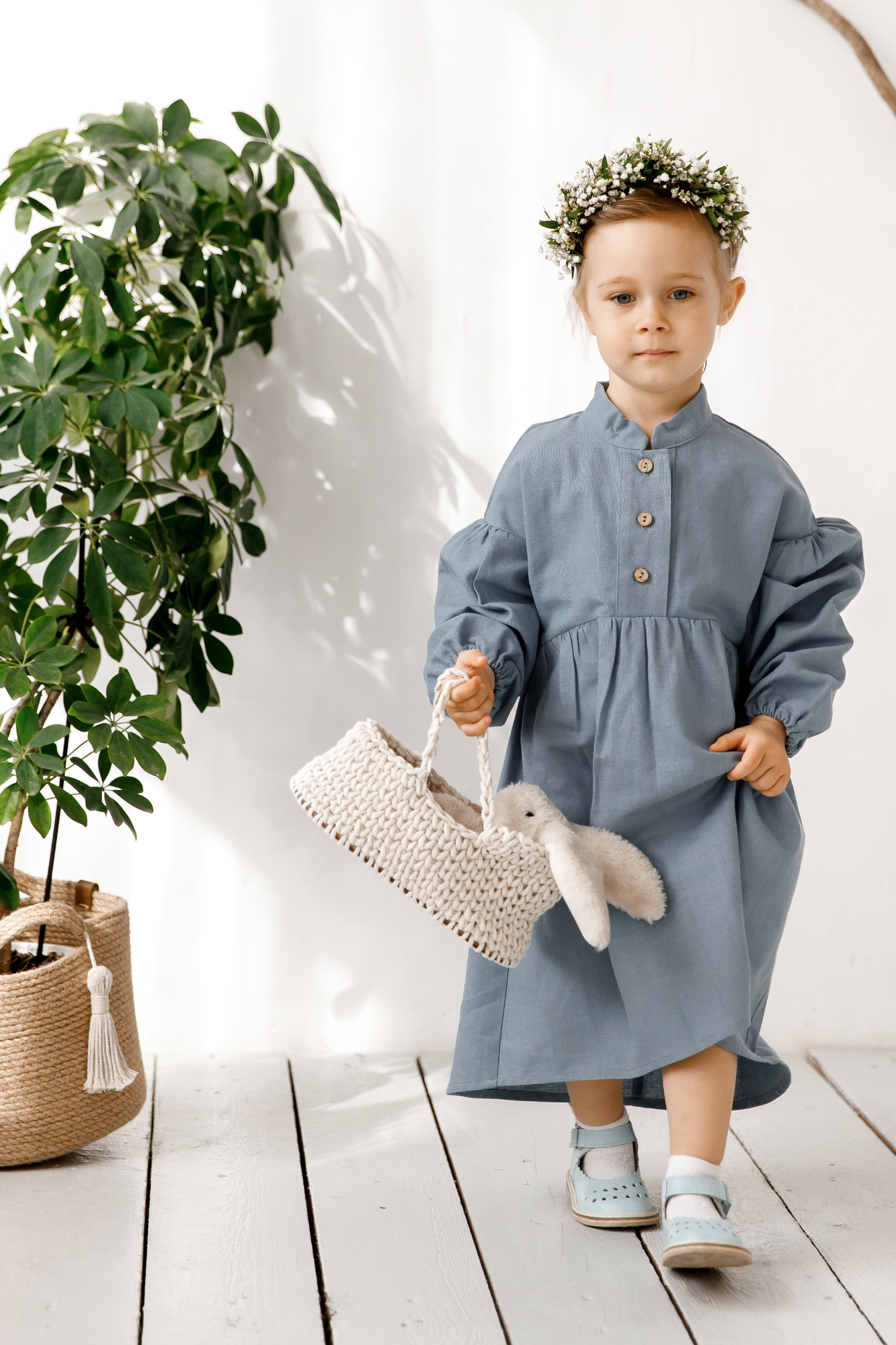 Платье VINTAGE из льна "пыльно-голубой"