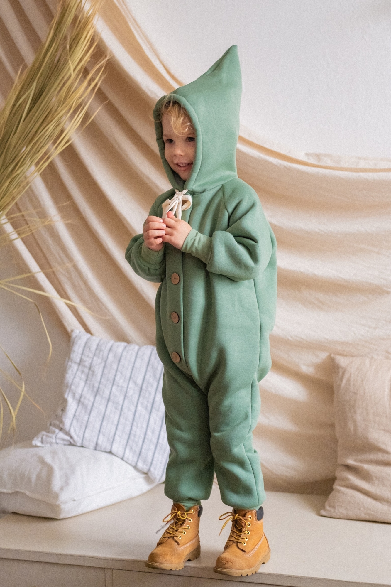 Комбинезон из футера с начёсом пыльная олива