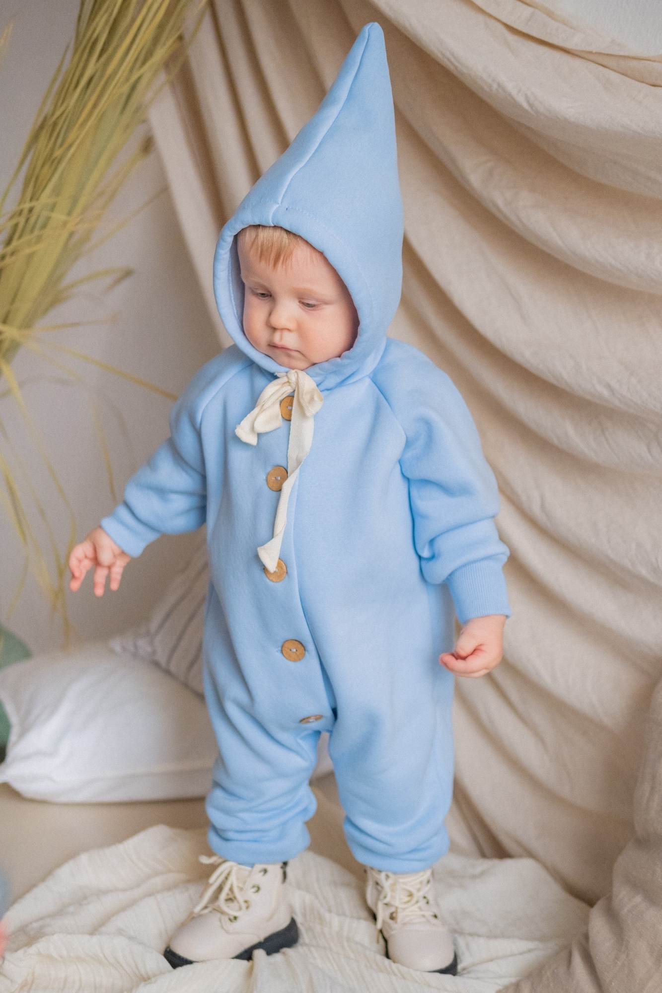 Комбинезон из футера с начёсом светло-голубой