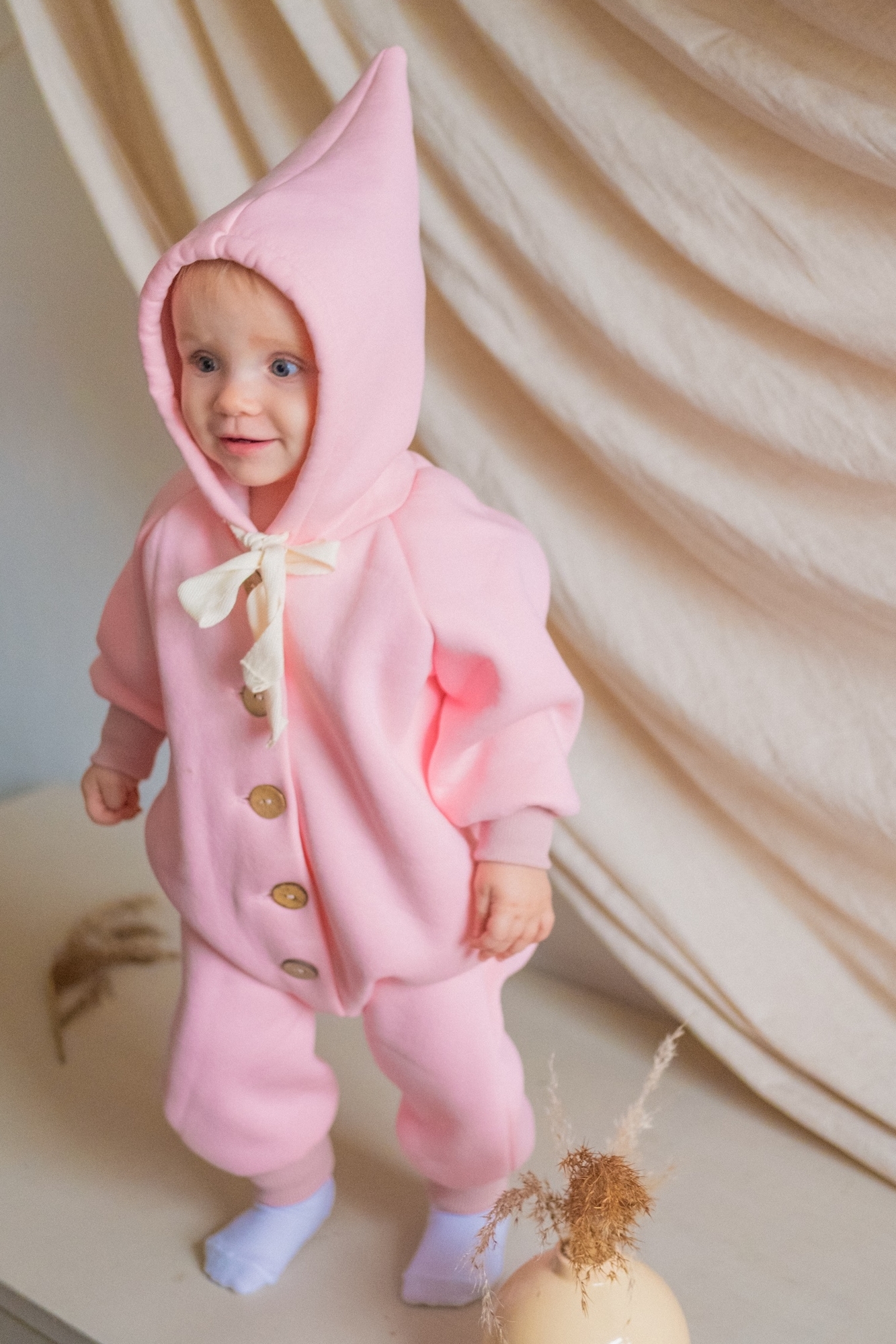 Комбинезон из футера с начёсом нежно-розовый