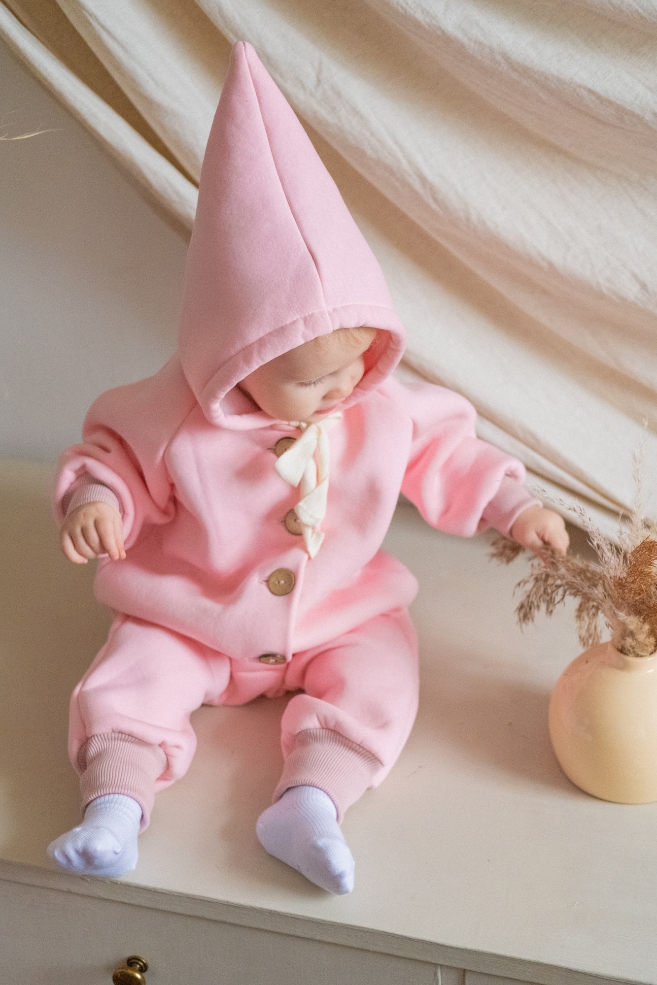 Комбинезон из футера с начёсом нежно-розовый