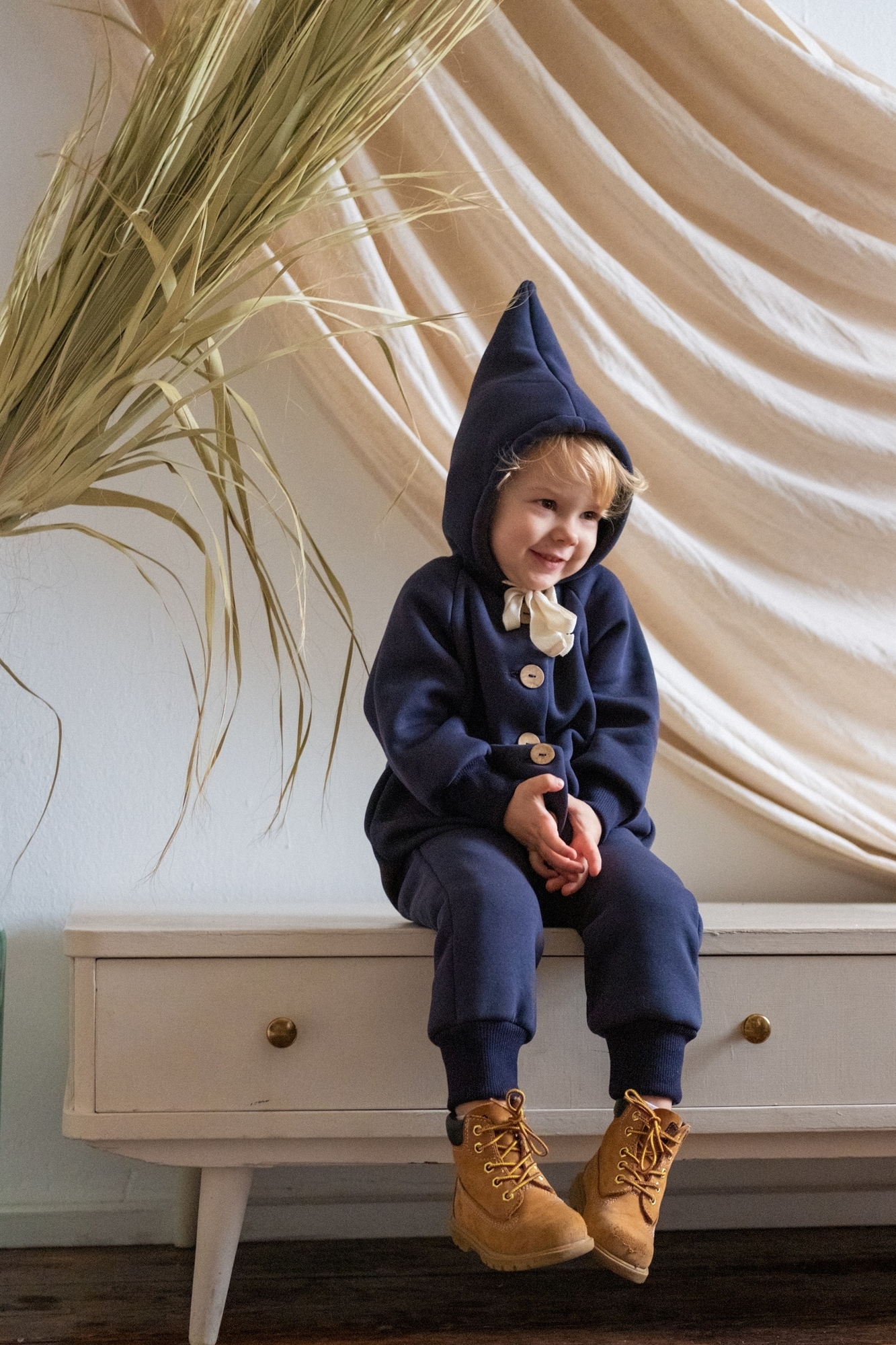 Комбинезон из футера с начёсом тёмно-синий графит