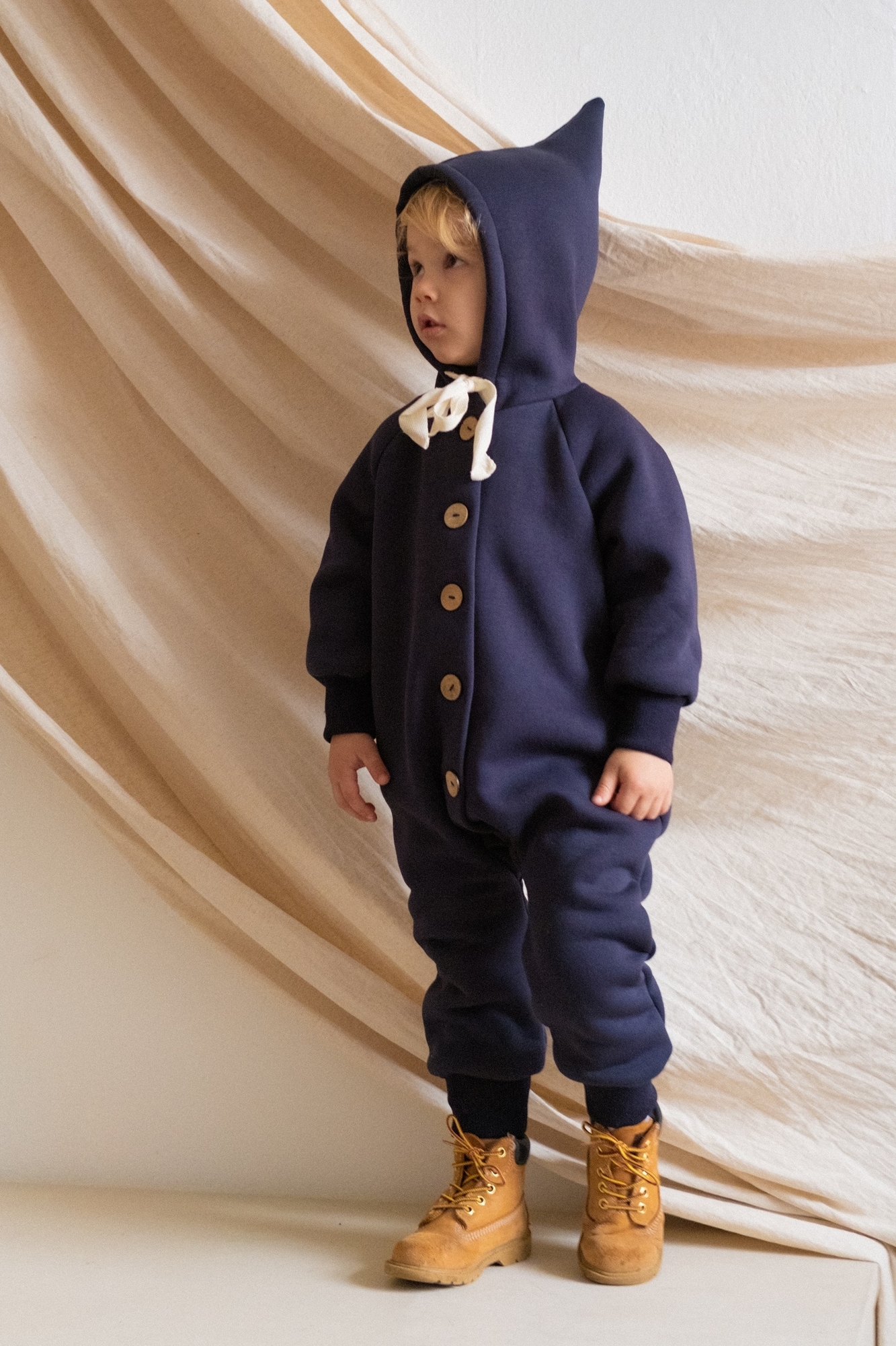 Комбинезон из футера с начёсом тёмно-синий графит