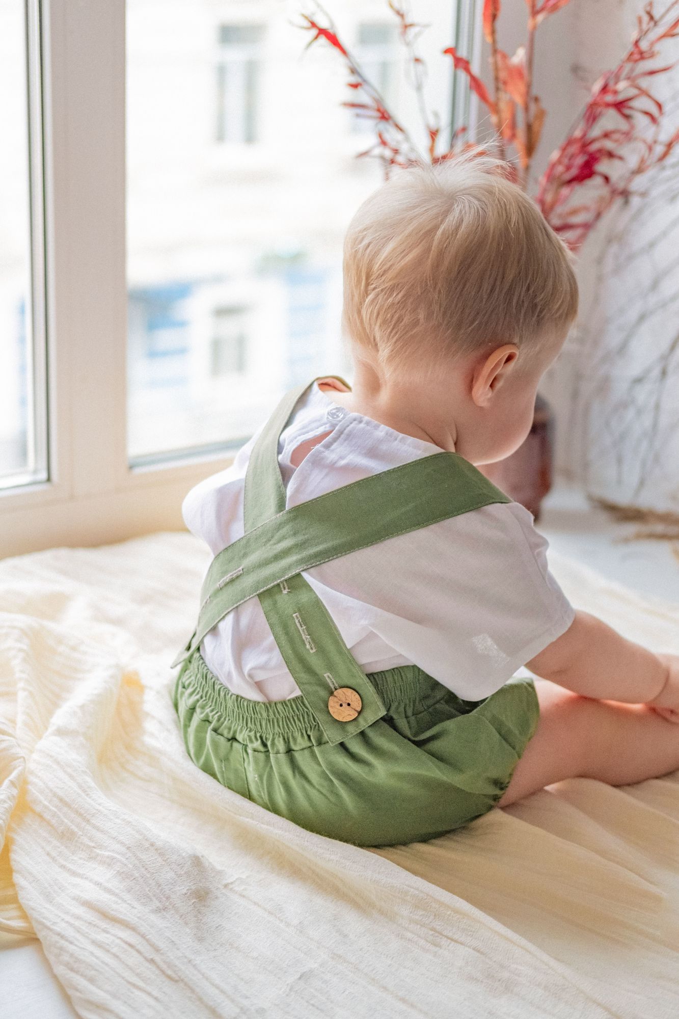 Ромпер хлопковый на пуговках зелень