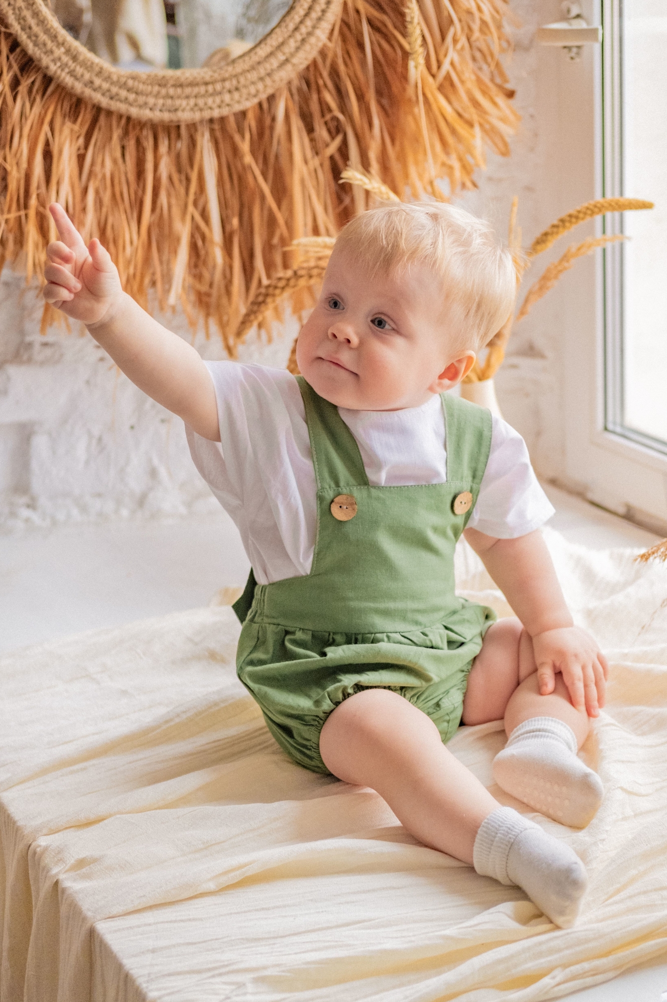 Ромпер хлопковый на пуговках зелень