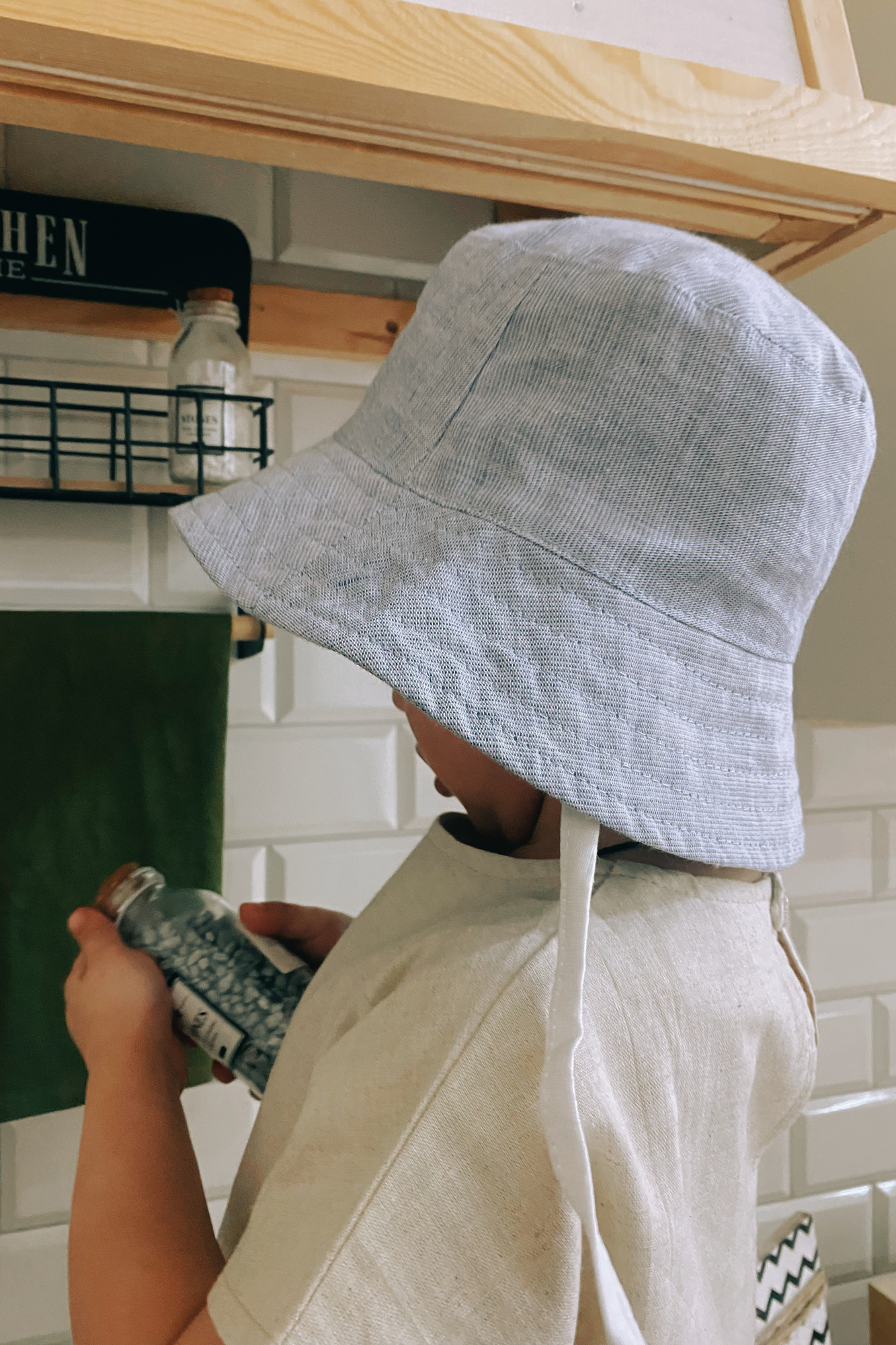 Панама из умягченного льна в цвете голубой меланж на хлопковом подкладе