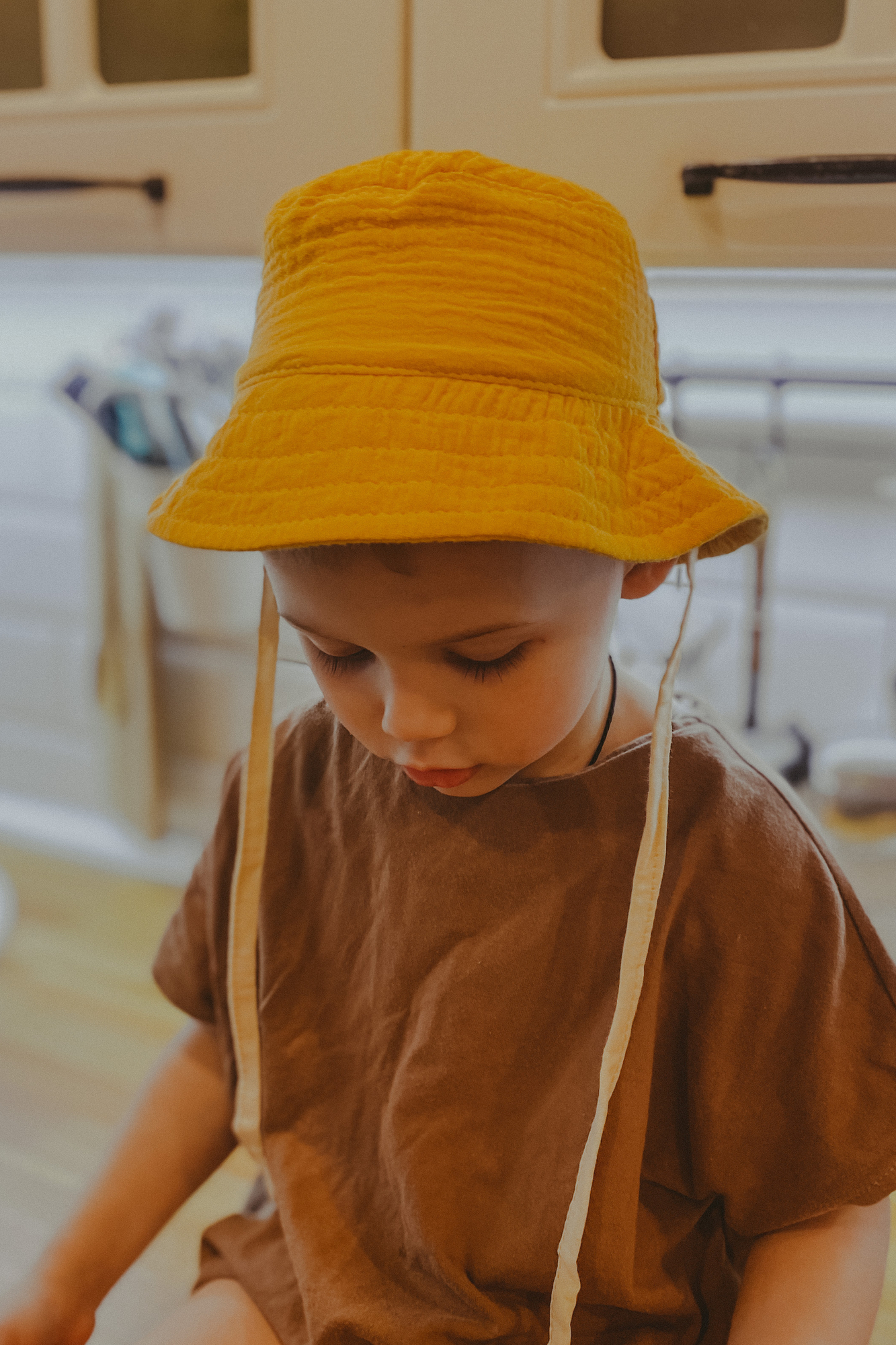 Панама из муслина горчица на хлопковом подкладе