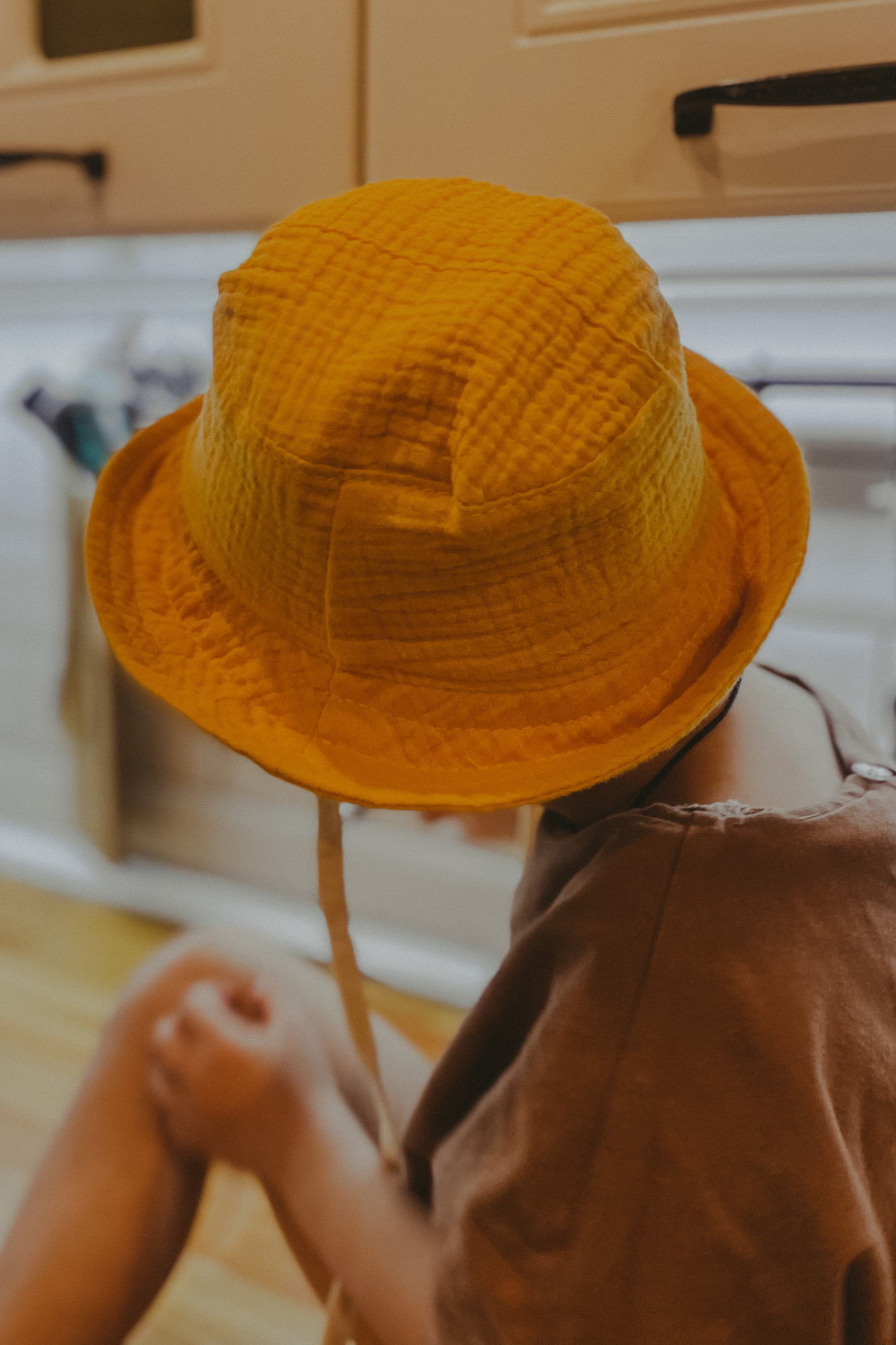 Панама из муслина горчица на хлопковом подкладе