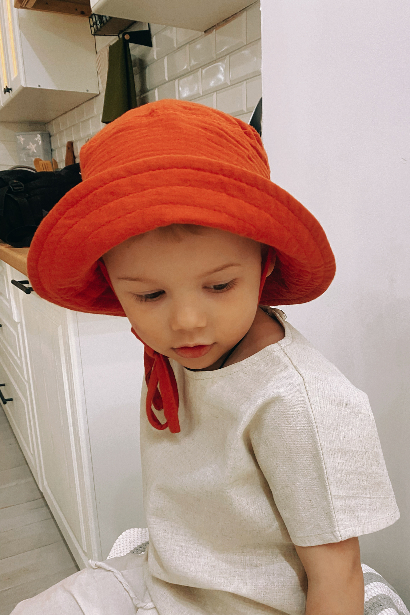 Панама из муслина терракот на хлопковом подкладе