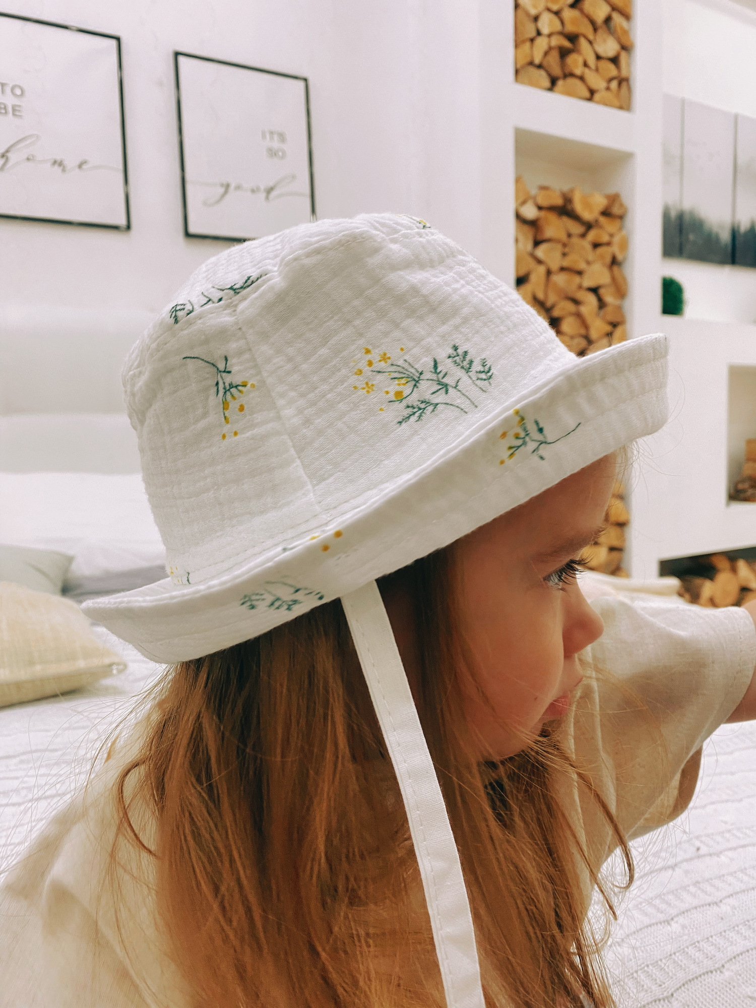 Панама из муслина мимоза на белом на хлопковом подкладе