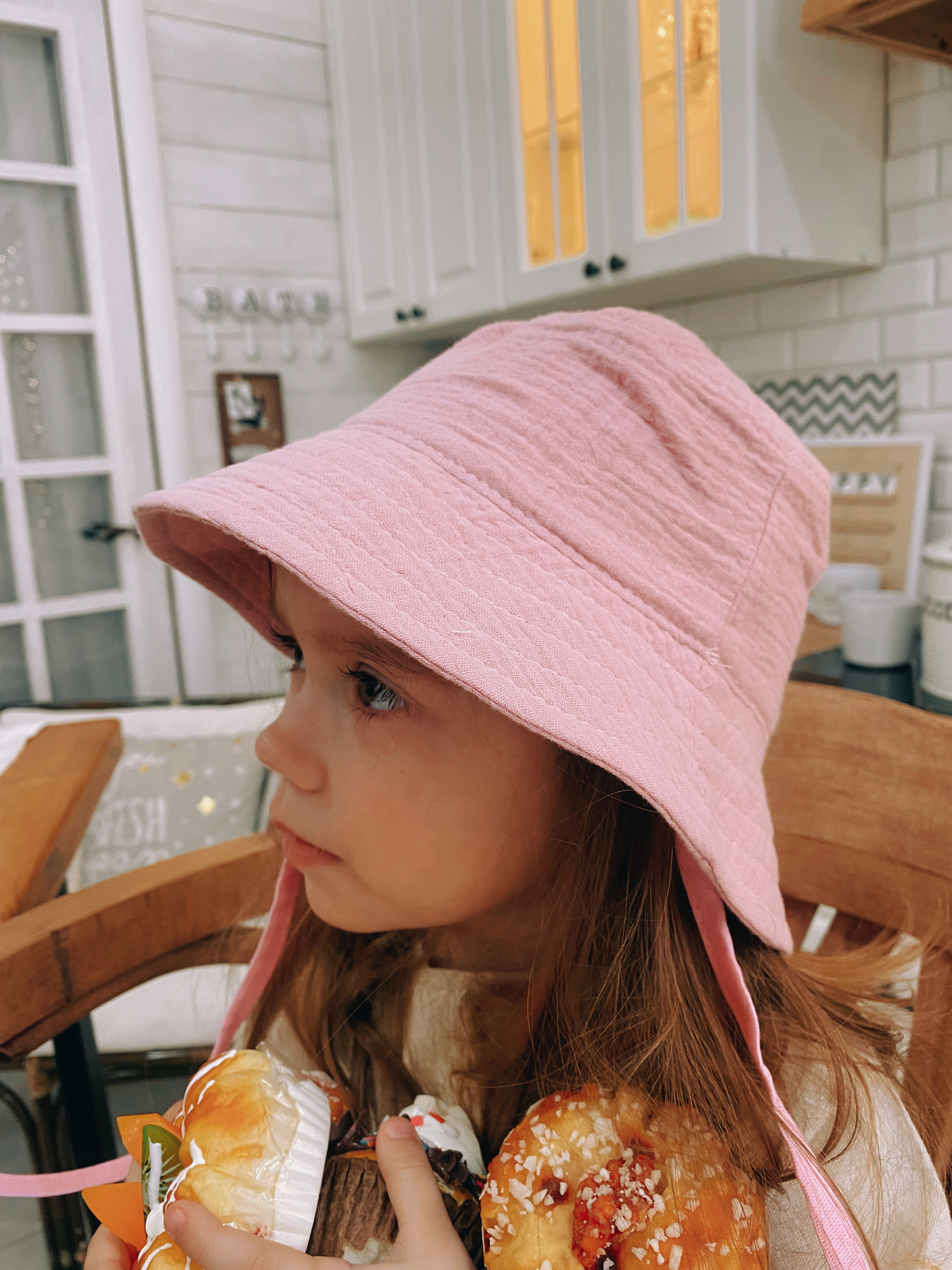 Панама из муслина в цвете пудра на хлопковом подкладе