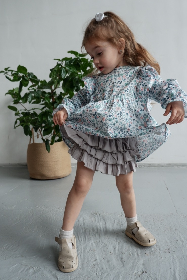 PANTIES SKIRT "LUCY" LIGHT GRAY COTTON с оборками