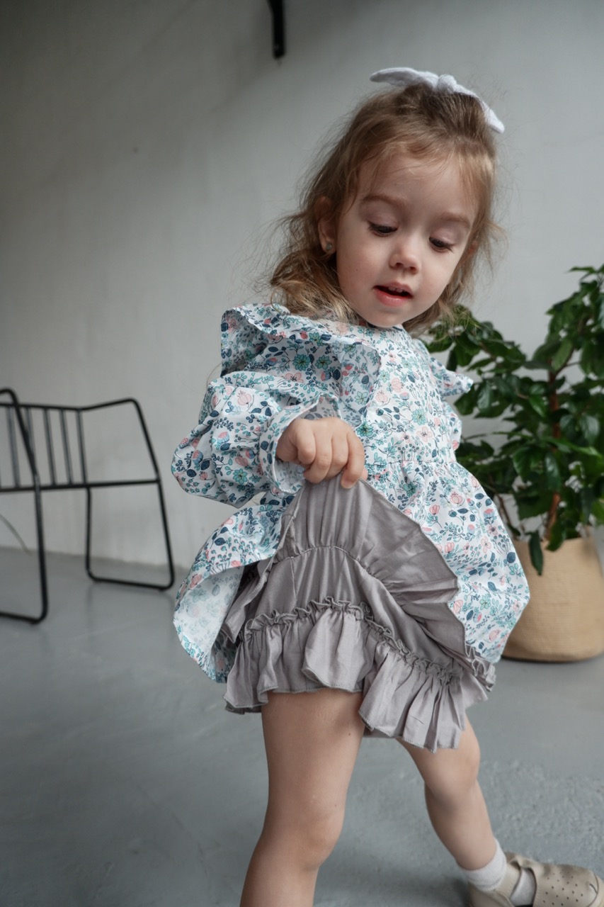 PANTIES SKIRT "LUCY" LIGHT GRAY COTTON с оборками