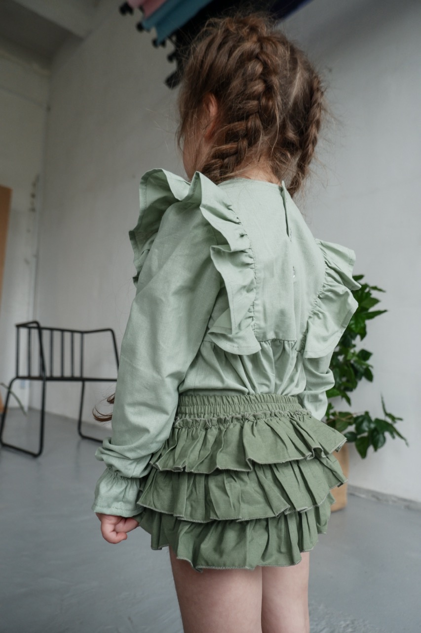 PANTIES SKIRT "LUCY" GREEN COTTON с оборками