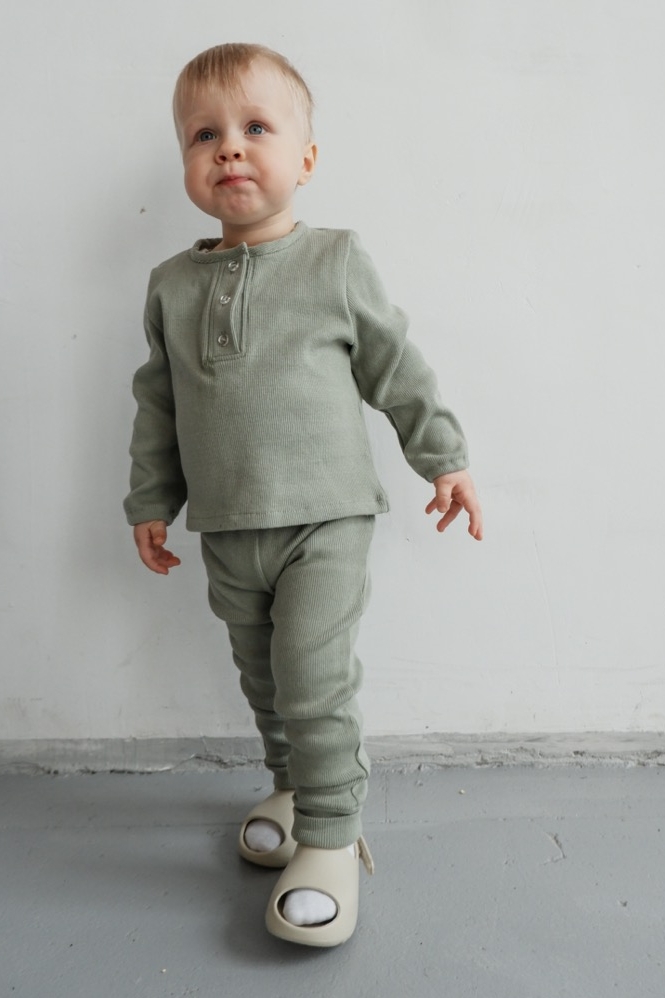 PAJAMA SET "COZY" COTTON EUCALYPTUS в рубчик унисекс