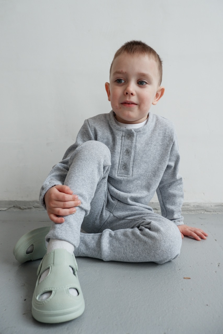 PAJAMA SET "COZY" COTTON LIGHT GRAY в рубчик унисекс