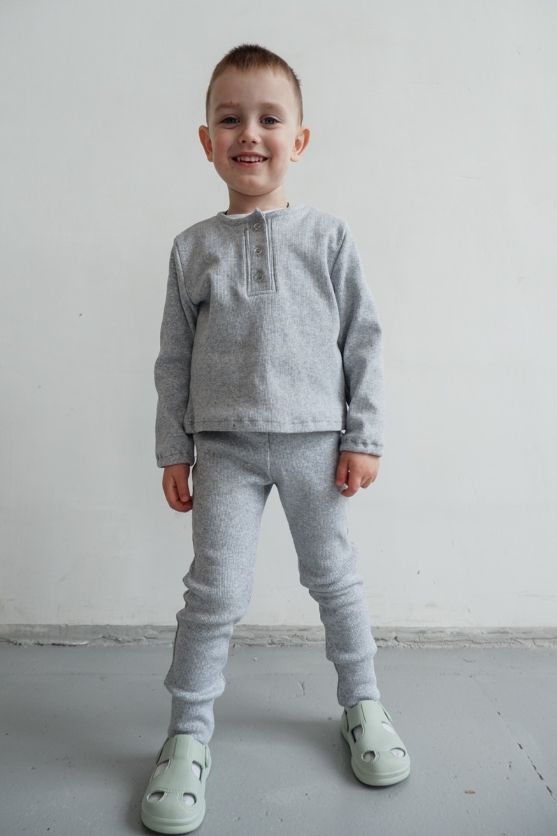 PAJAMA SET "COZY" COTTON LIGHT GRAY в рубчик унисекс