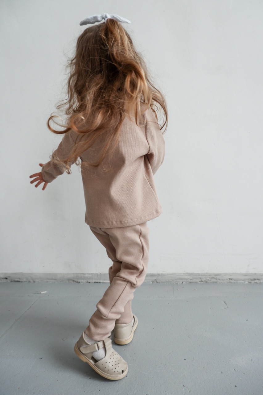 PAJAMA SET "COZY" COTTON MOKKA в рубчик унисекс