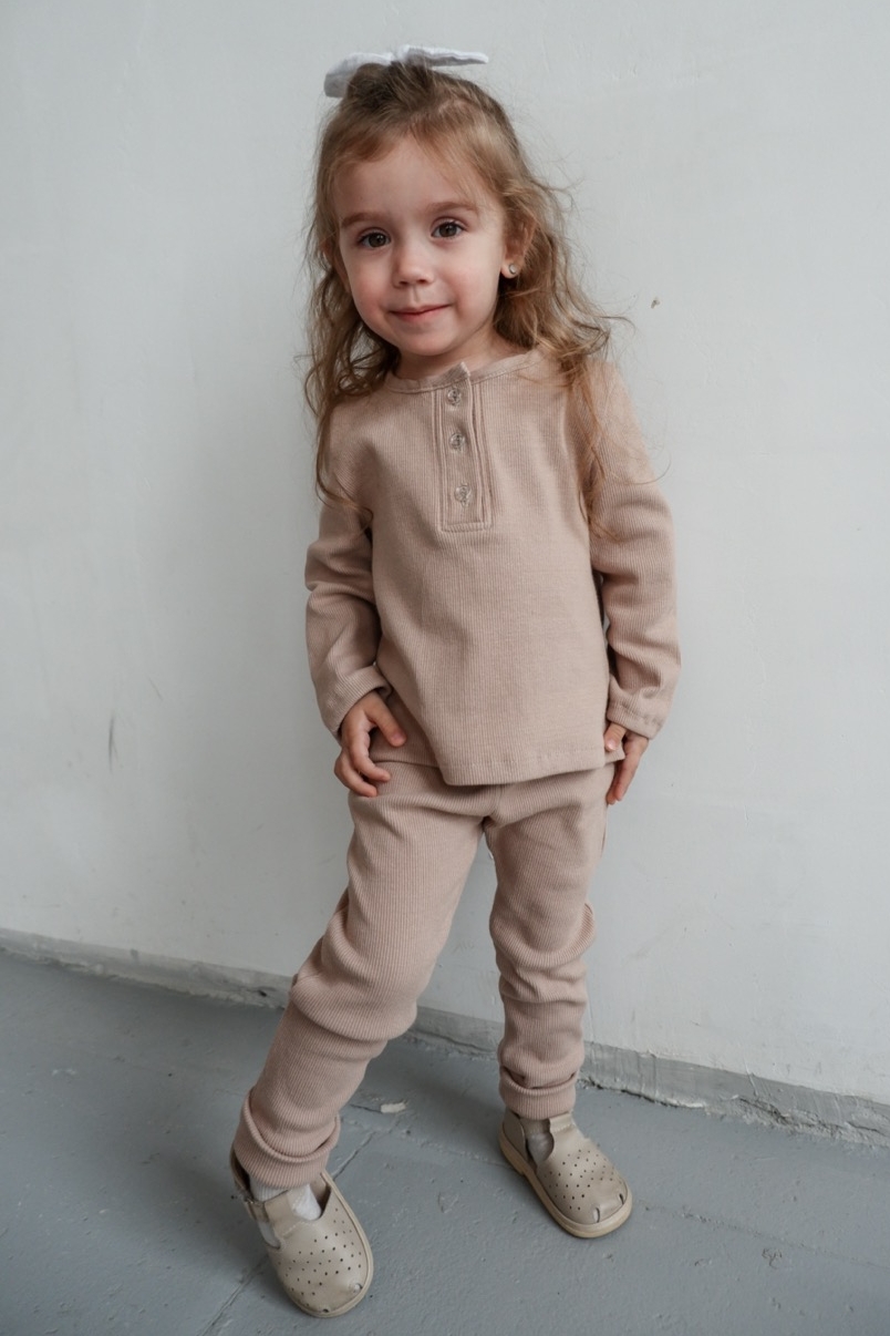 PAJAMA SET "COZY" COTTON MOKKA в рубчик унисекс