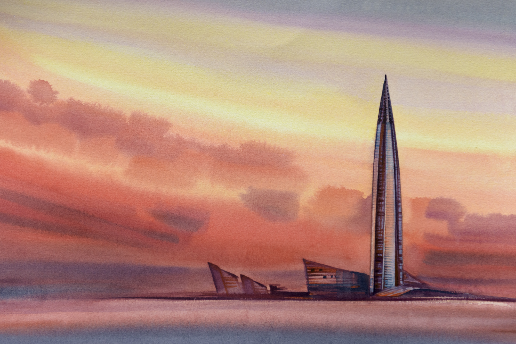 "На закате" / Акварель 40х25 см