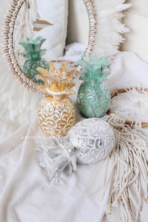 Шкатулка ананас из дерева ручной работы серебро