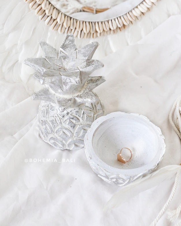 Шкатулка ананас из дерева ручной работы серебро