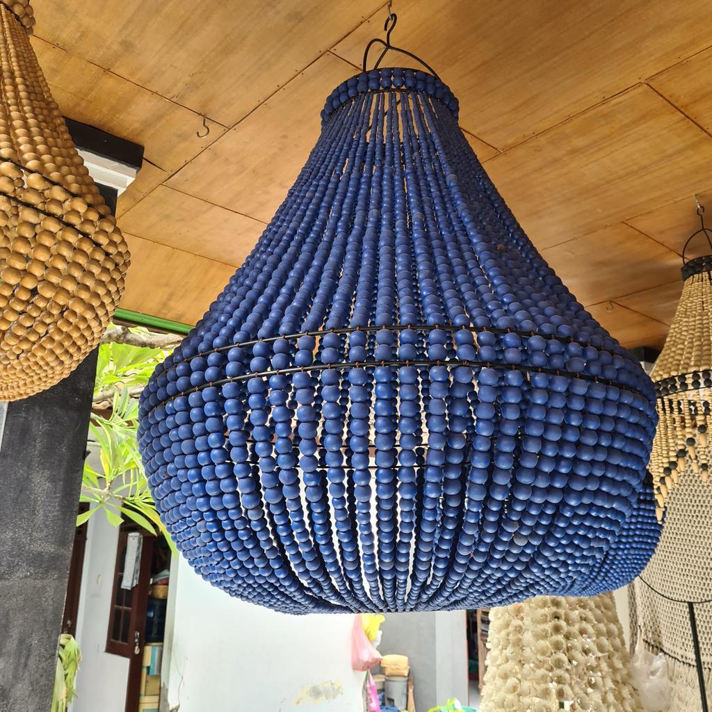 Люстра из деревянных шариков 16 Синяя 80х110