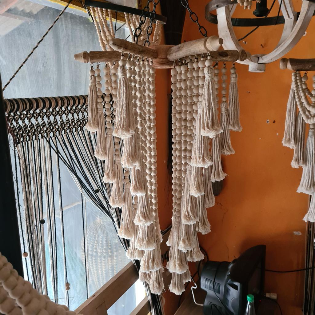 Люстра из деревянных шариков 31 Бежевая + макраме 50х75