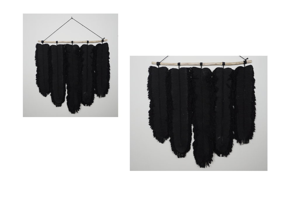 Панно на стену Листы 12 Макраме черное 80х90