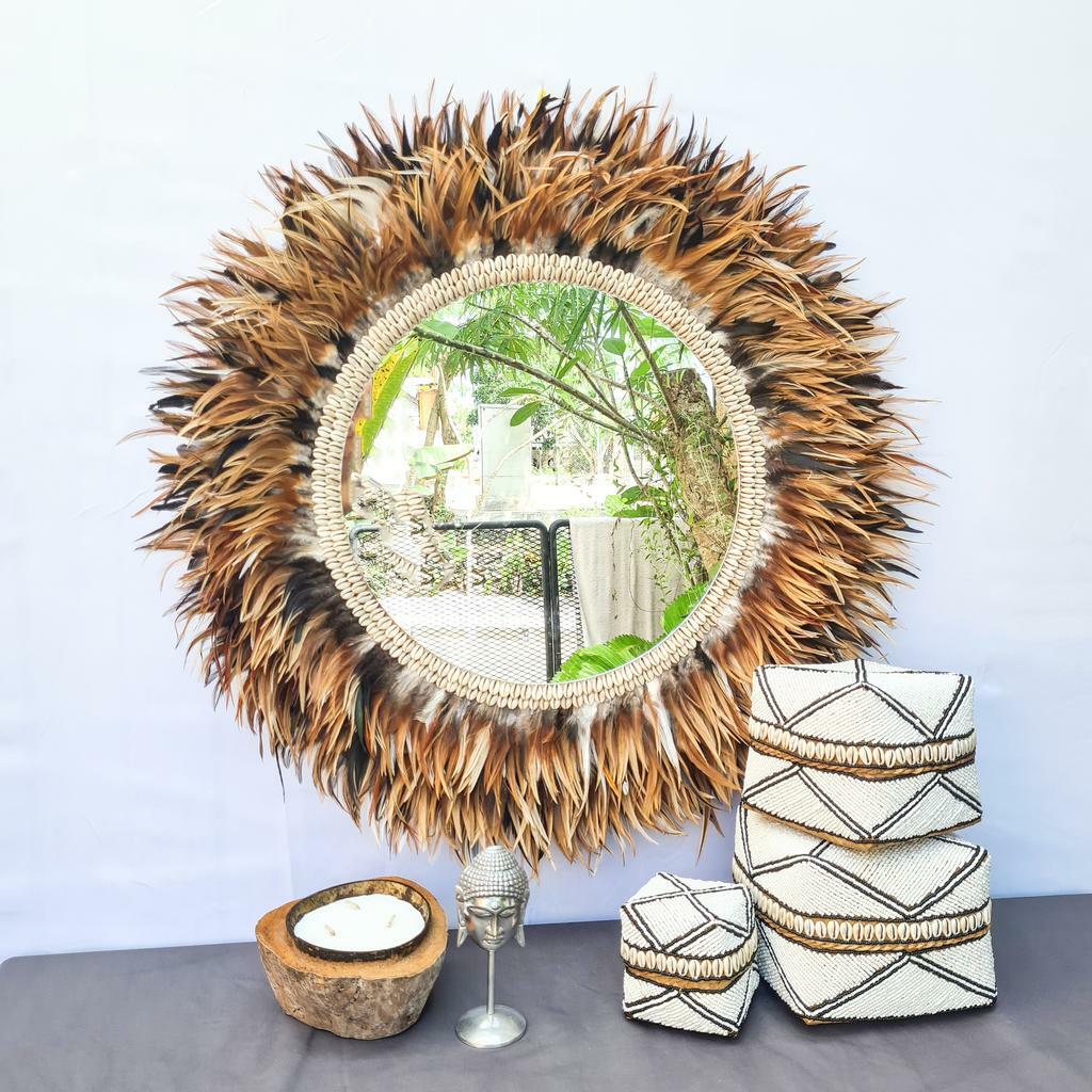 Зеркало с перьями 80см рыжее