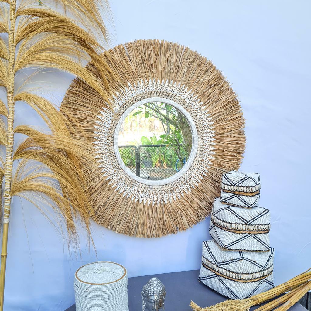 Зеркало пальмовый лист 70см + ракушки острые