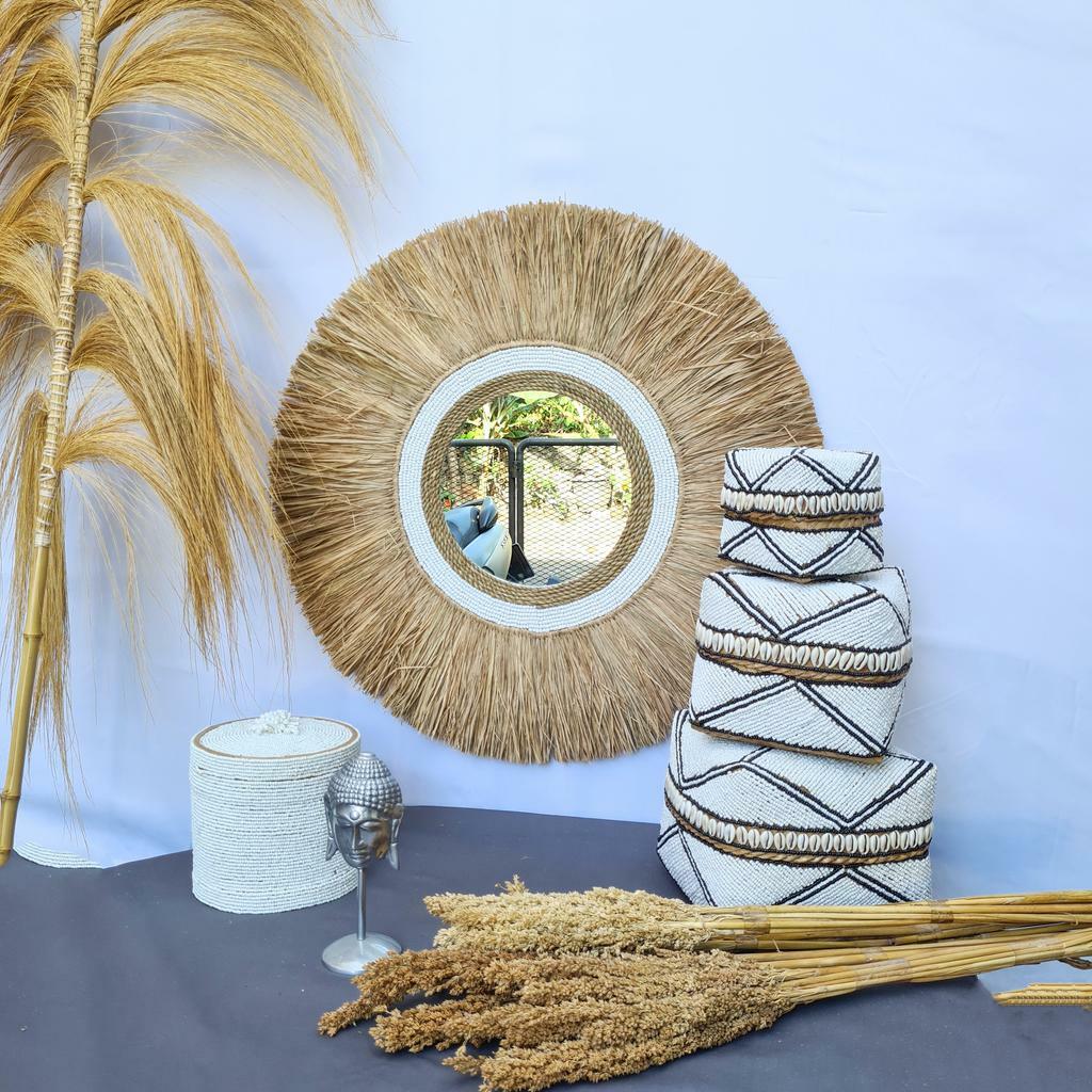 Зеркало пальмовый лист 60см + бисер