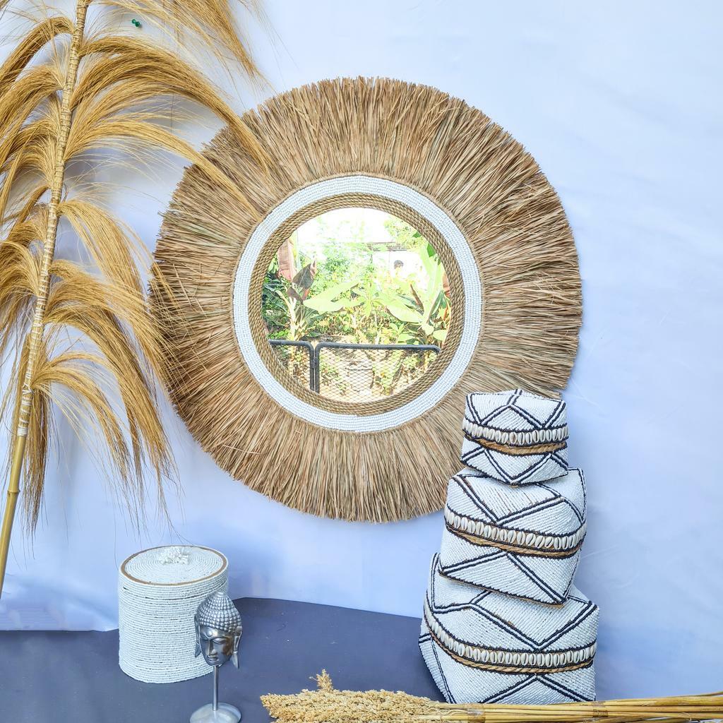 Зеркало пальмовый лист 70см + бисер