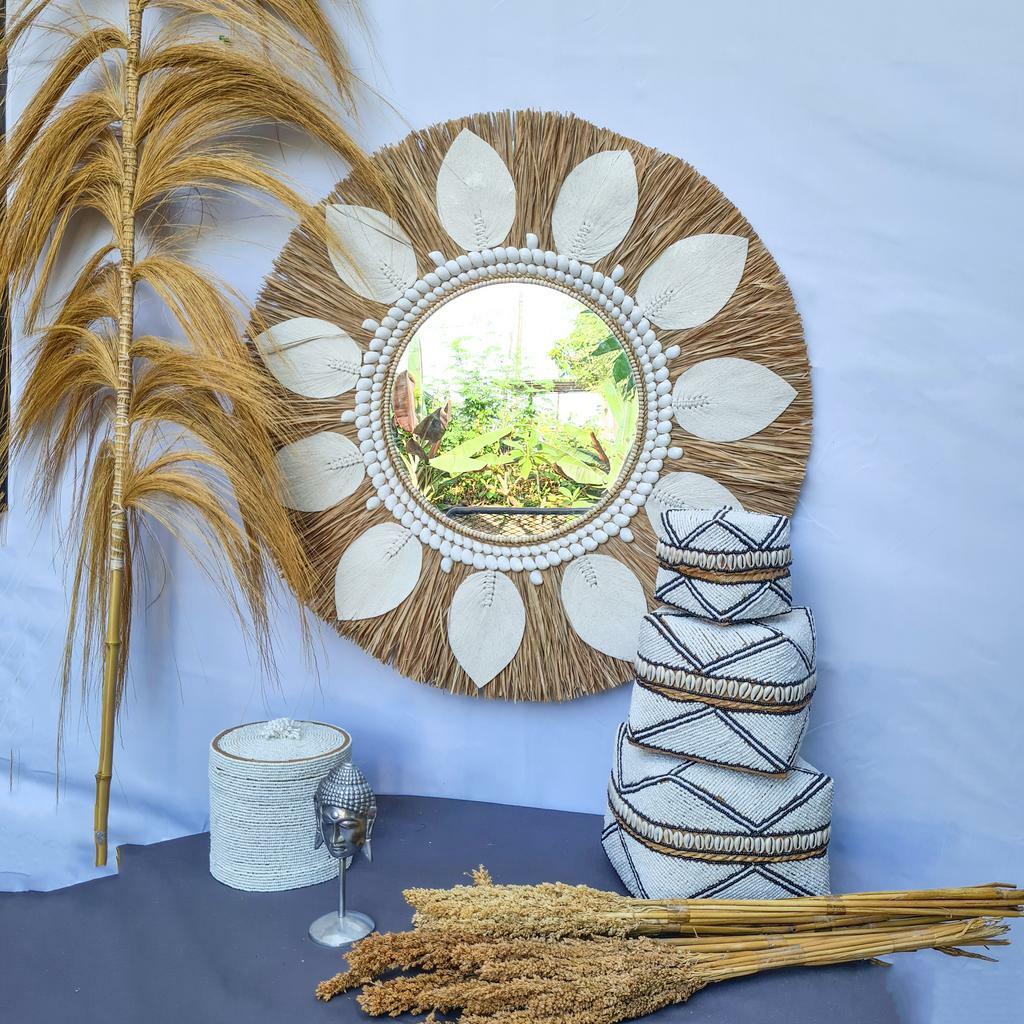 Зеркало пальмовый лист 60см + листья макраме