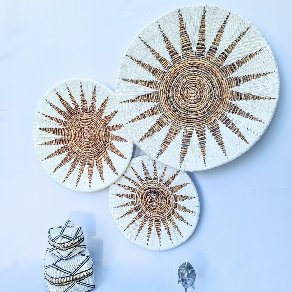 Тарелки плетеные 30 40 50см банановый лист белое макраме