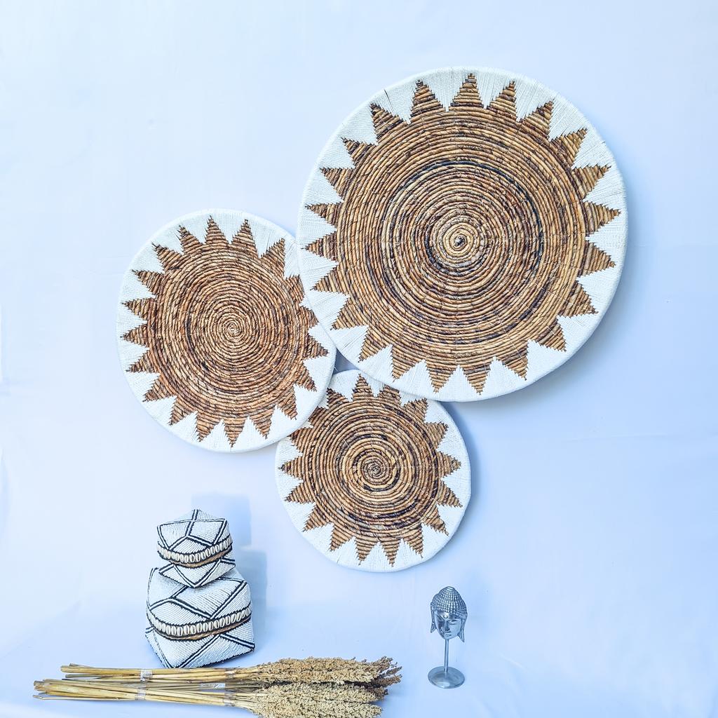 Тарелки плетеные 30 40 50см банановый лист белое макраме 2