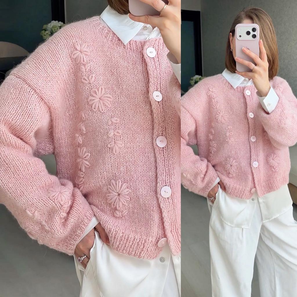 Кардиган Цветы (розовый)