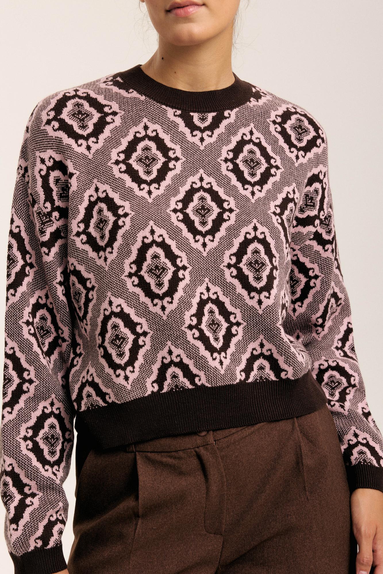 Лонгслив "Тюбетейка" укороченный коричневый/розовый