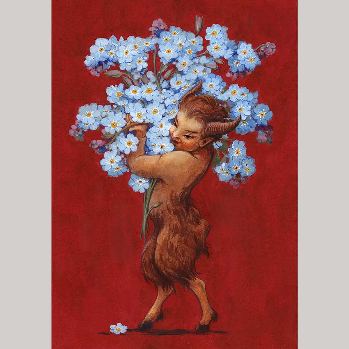 Открытка Фавн с незабудками