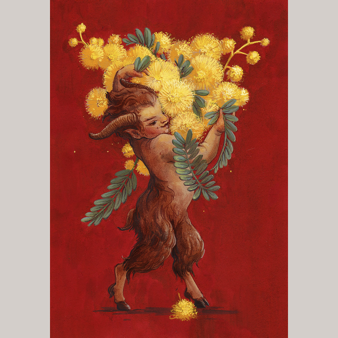 Открытка Фавн с мимозой