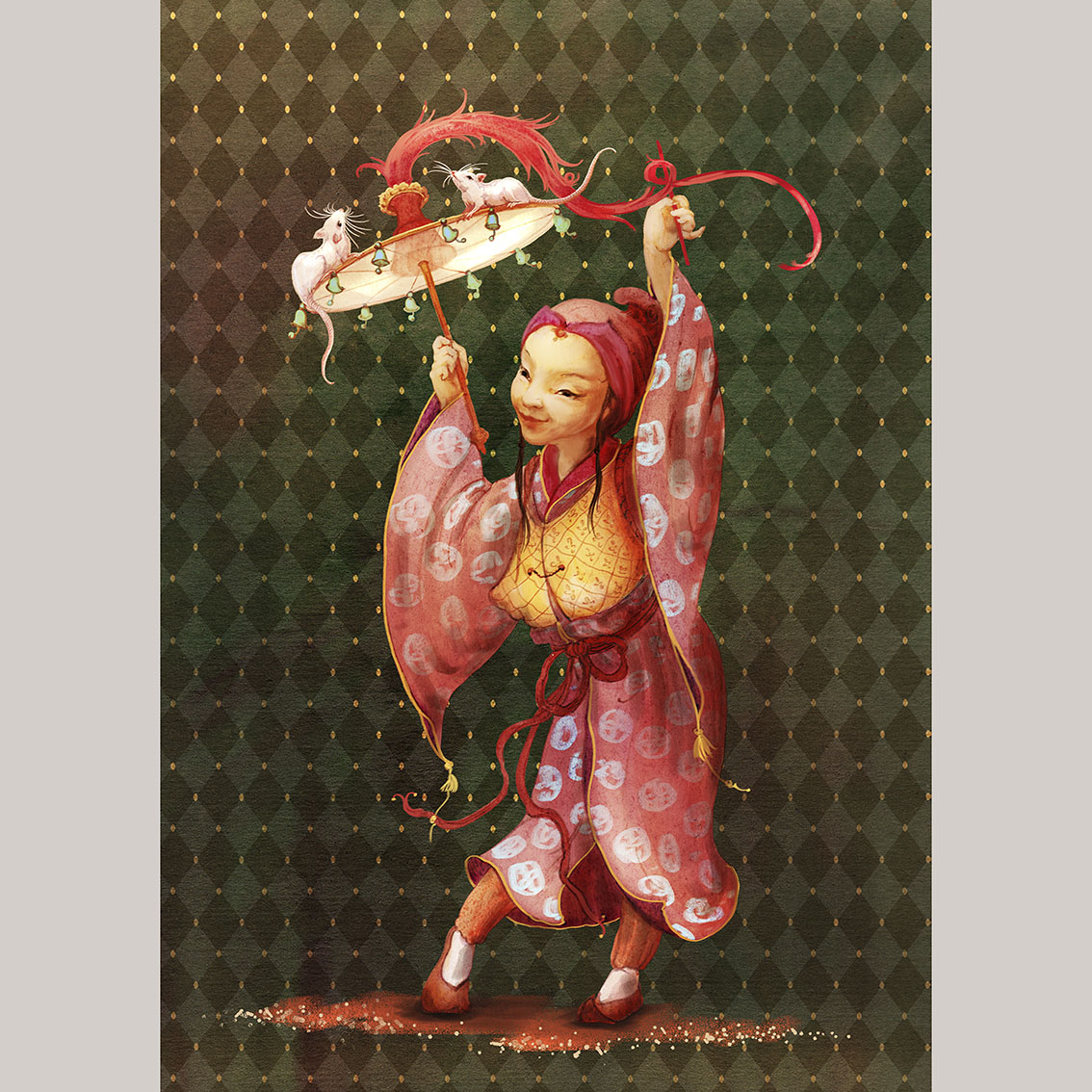 Открытка Китайчонок с зонтиком